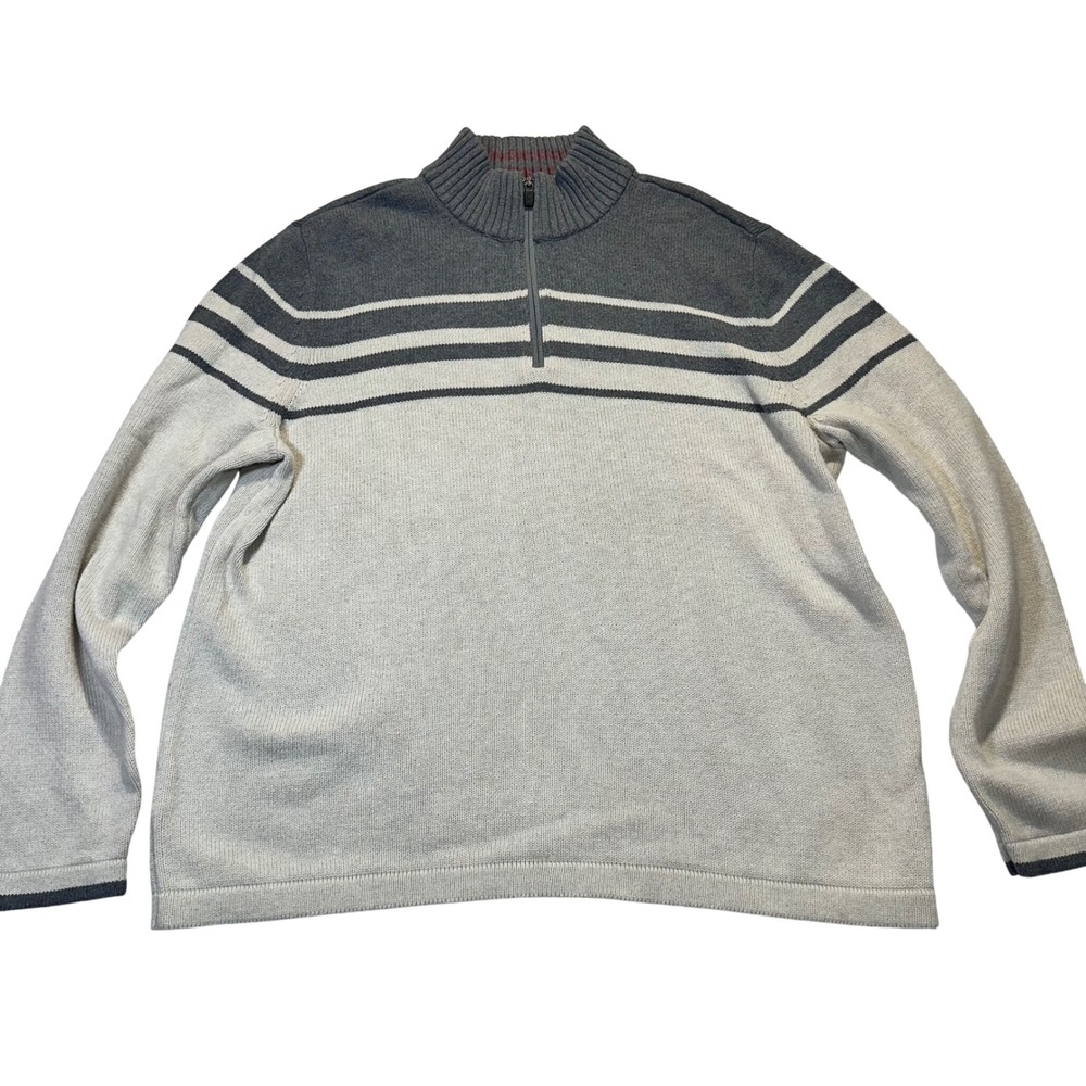 Eddie Bauer Quarter Zip Sweater Mens‎ XL Grey Beige Striped Gorpcore Casual
